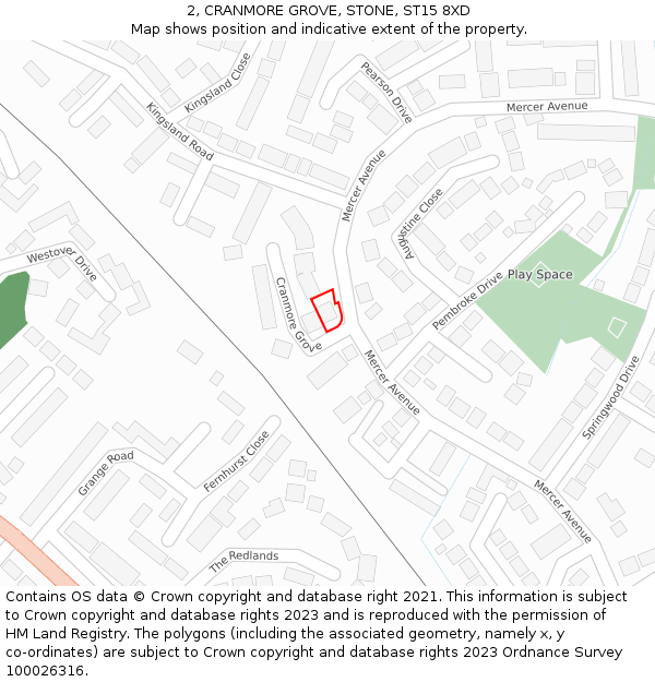 2, CRANMORE GROVE, STONE, ST15 8XD: Location map and indicative extent of plot
