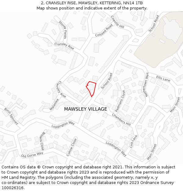 2, CRANSLEY RISE, MAWSLEY, KETTERING, NN14 1TB: Location map and indicative extent of plot