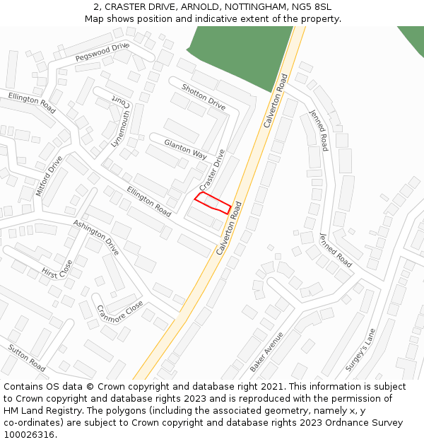 2, CRASTER DRIVE, ARNOLD, NOTTINGHAM, NG5 8SL: Location map and indicative extent of plot