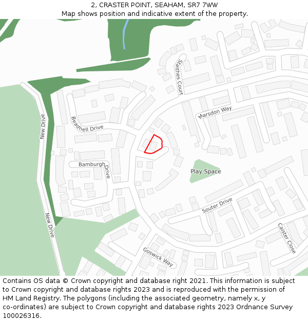 2, CRASTER POINT, SEAHAM, SR7 7WW: Location map and indicative extent of plot