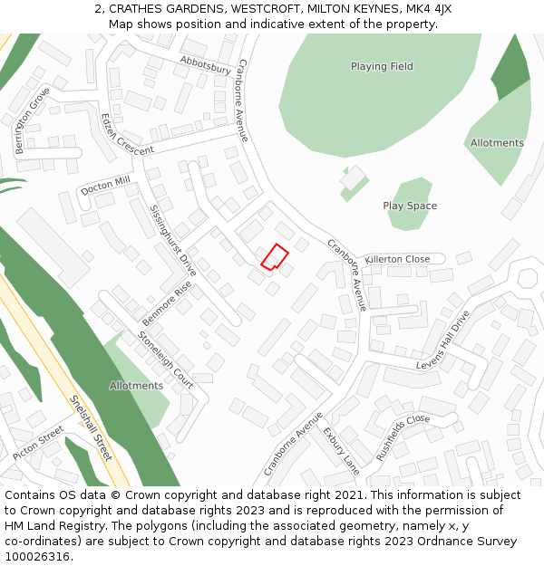 2, CRATHES GARDENS, WESTCROFT, MILTON KEYNES, MK4 4JX: Location map and indicative extent of plot