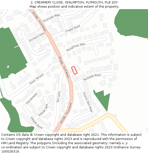 2, CREAMERY CLOSE, YEALMPTON, PLYMOUTH, PL8 2DY: Location map and indicative extent of plot