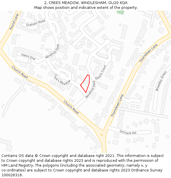 2, CREES MEADOW, WINDLESHAM, GU20 6QA: Location map and indicative extent of plot