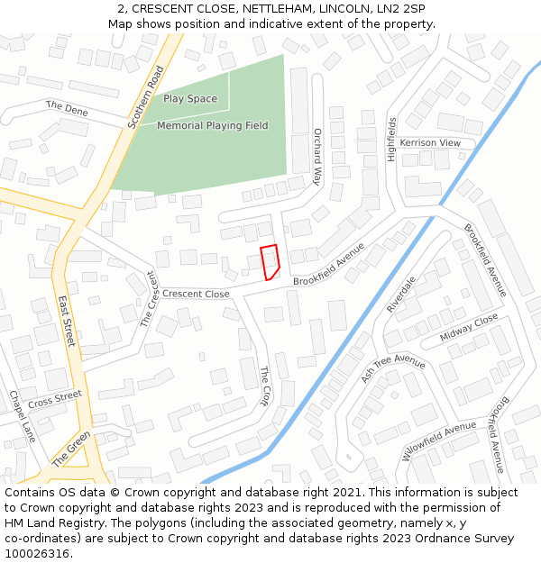 2, CRESCENT CLOSE, NETTLEHAM, LINCOLN, LN2 2SP: Location map and indicative extent of plot