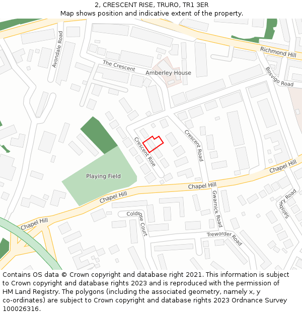 2, CRESCENT RISE, TRURO, TR1 3ER: Location map and indicative extent of plot