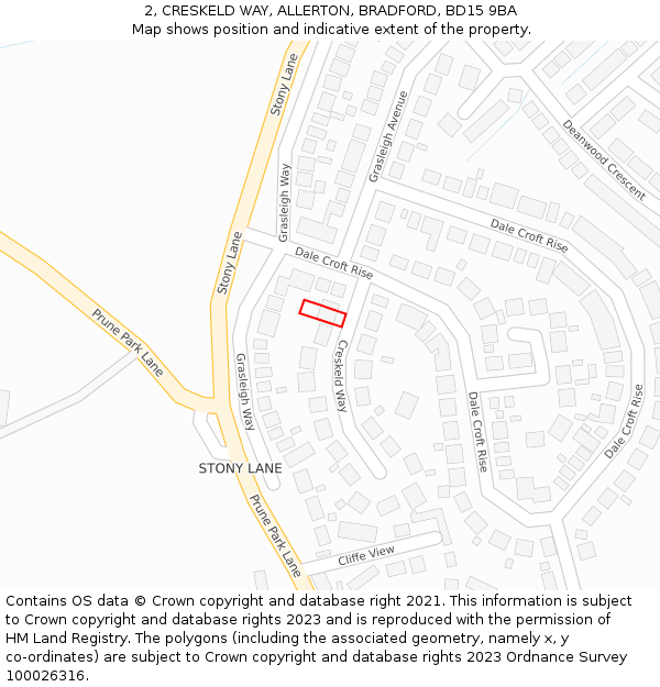 2, CRESKELD WAY, ALLERTON, BRADFORD, BD15 9BA: Location map and indicative extent of plot