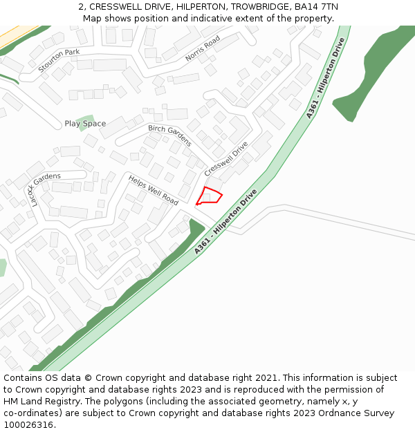 2, CRESSWELL DRIVE, HILPERTON, TROWBRIDGE, BA14 7TN: Location map and indicative extent of plot