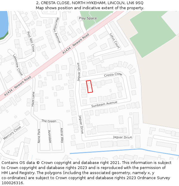 2, CRESTA CLOSE, NORTH HYKEHAM, LINCOLN, LN6 9SQ: Location map and indicative extent of plot