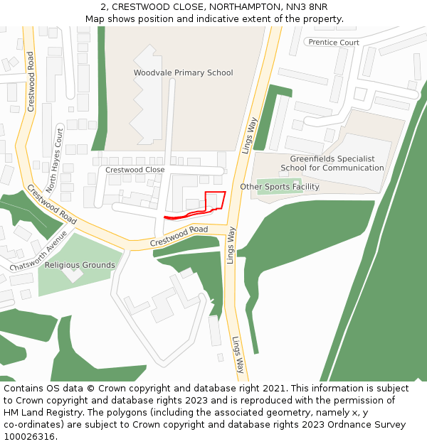 2, CRESTWOOD CLOSE, NORTHAMPTON, NN3 8NR: Location map and indicative extent of plot
