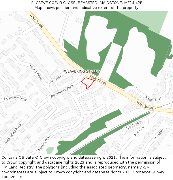 2, CREVE COEUR CLOSE, BEARSTED, MAIDSTONE, ME14 4PR: Location map and indicative extent of plot