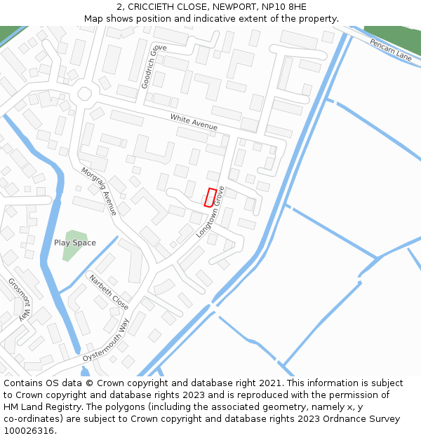 2, CRICCIETH CLOSE, NEWPORT, NP10 8HE: Location map and indicative extent of plot