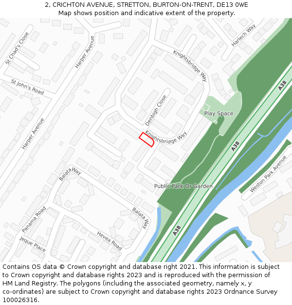 2, CRICHTON AVENUE, STRETTON, BURTON-ON-TRENT, DE13 0WE: Location map and indicative extent of plot