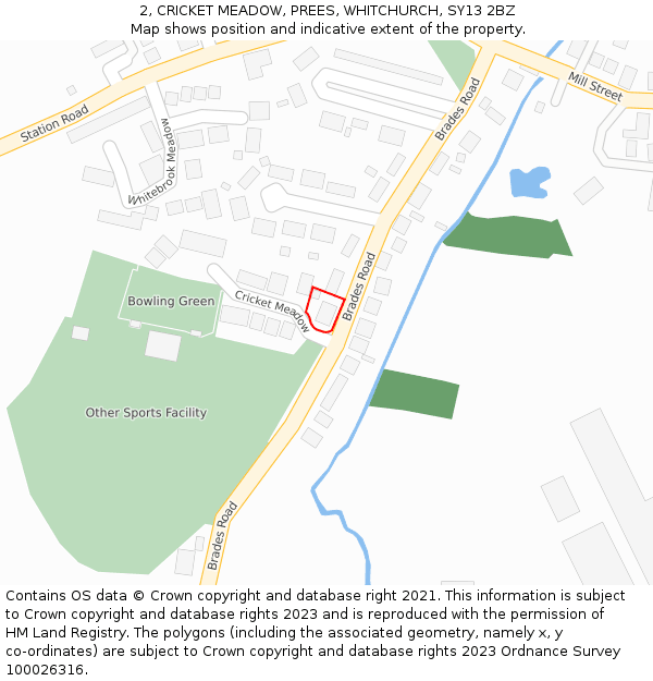 2, CRICKET MEADOW, PREES, WHITCHURCH, SY13 2BZ: Location map and indicative extent of plot