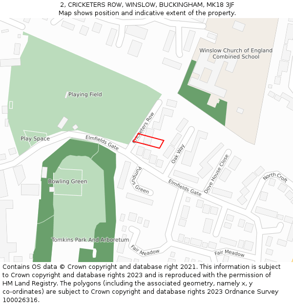 2, CRICKETERS ROW, WINSLOW, BUCKINGHAM, MK18 3JF: Location map and indicative extent of plot