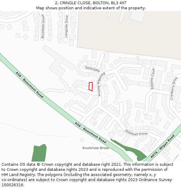 2, CRINGLE CLOSE, BOLTON, BL3 4XT: Location map and indicative extent of plot