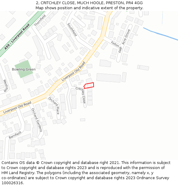 2, CRITCHLEY CLOSE, MUCH HOOLE, PRESTON, PR4 4GG: Location map and indicative extent of plot
