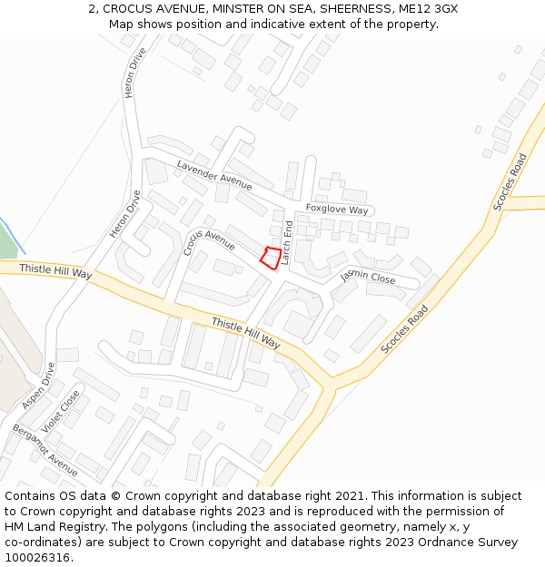 2, CROCUS AVENUE, MINSTER ON SEA, SHEERNESS, ME12 3GX: Location map and indicative extent of plot
