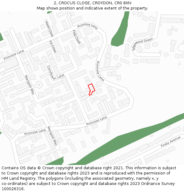 2, CROCUS CLOSE, CROYDON, CR0 8XN: Location map and indicative extent of plot