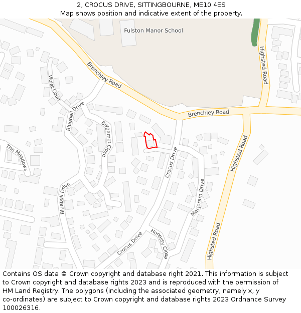 2, CROCUS DRIVE, SITTINGBOURNE, ME10 4ES: Location map and indicative extent of plot