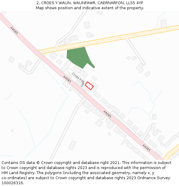 2, CROES Y WAUN, WAUNFAWR, CAERNARFON, LL55 4YP: Location map and indicative extent of plot