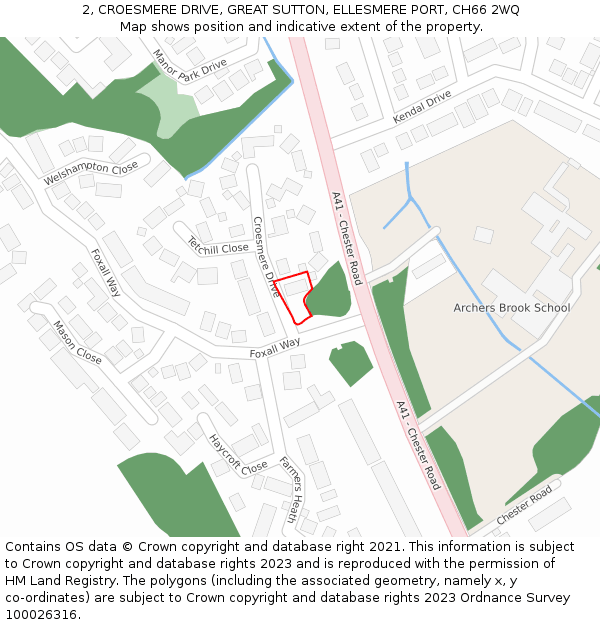 2, CROESMERE DRIVE, GREAT SUTTON, ELLESMERE PORT, CH66 2WQ: Location map and indicative extent of plot