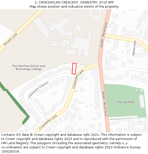 2, CROESWYLAN CRESCENT, OSWESTRY, SY10 9PP: Location map and indicative extent of plot