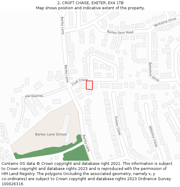 2, CROFT CHASE, EXETER, EX4 1TB: Location map and indicative extent of plot