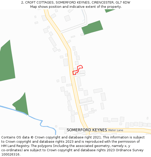 2, CROFT COTTAGES, SOMERFORD KEYNES, CIRENCESTER, GL7 6DW: Location map and indicative extent of plot