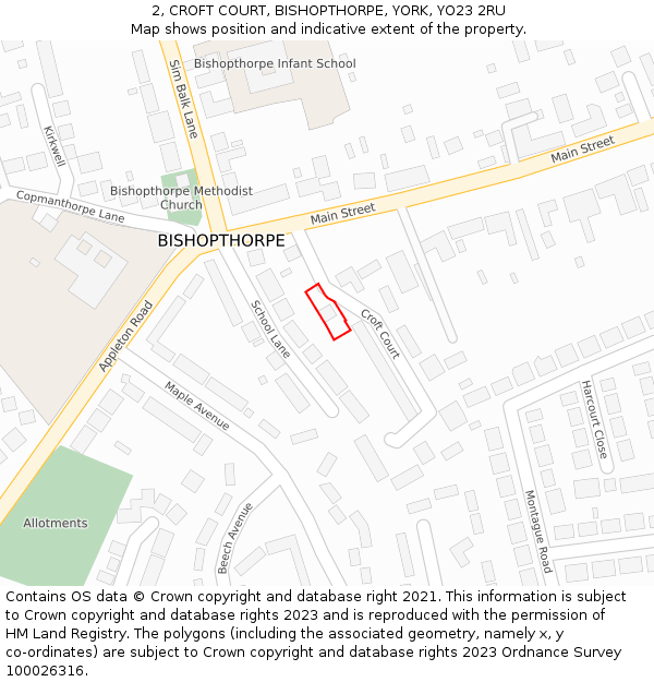 2, CROFT COURT, BISHOPTHORPE, YORK, YO23 2RU: Location map and indicative extent of plot