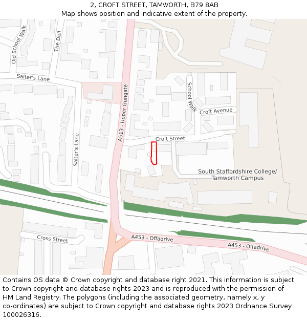 2, CROFT STREET, TAMWORTH, B79 8AB: Location map and indicative extent of plot