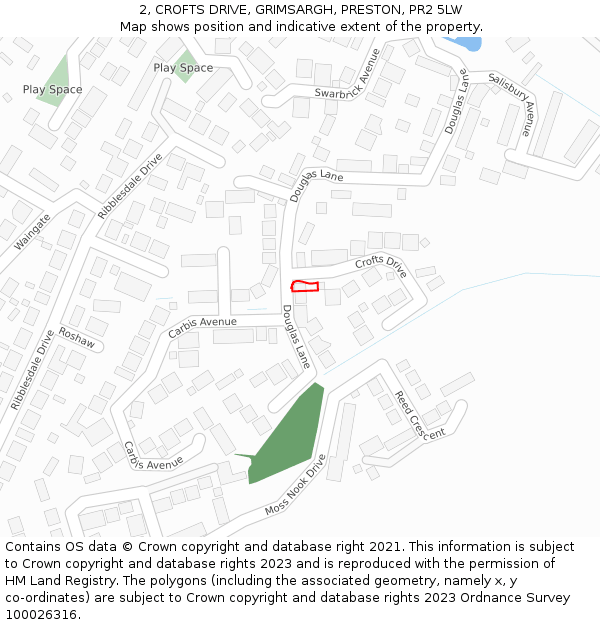 2, CROFTS DRIVE, GRIMSARGH, PRESTON, PR2 5LW: Location map and indicative extent of plot