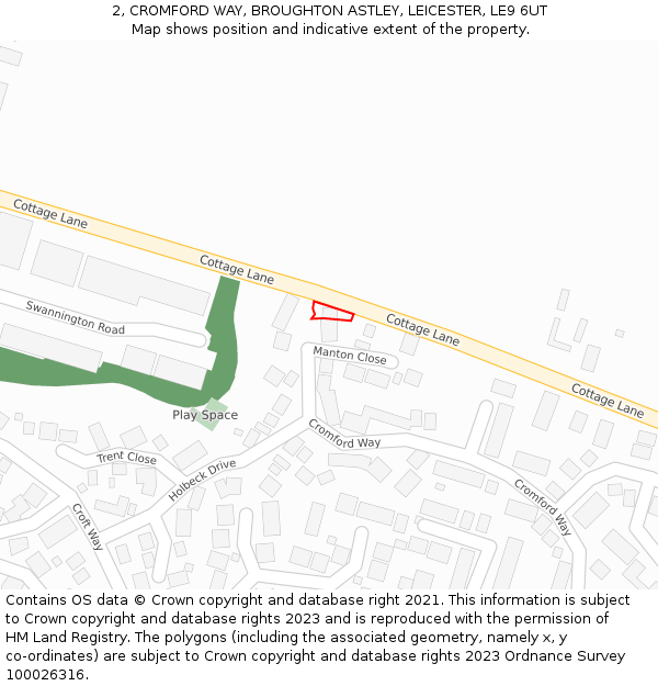 2, CROMFORD WAY, BROUGHTON ASTLEY, LEICESTER, LE9 6UT: Location map and indicative extent of plot