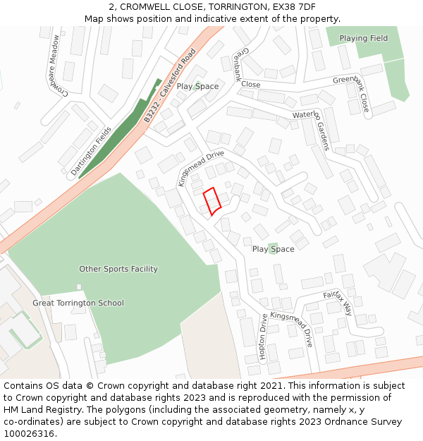 2, CROMWELL CLOSE, TORRINGTON, EX38 7DF: Location map and indicative extent of plot