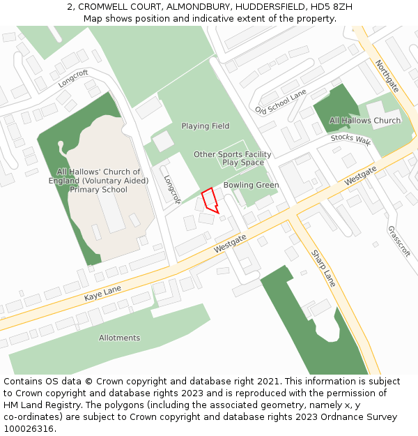 2, CROMWELL COURT, ALMONDBURY, HUDDERSFIELD, HD5 8ZH: Location map and indicative extent of plot