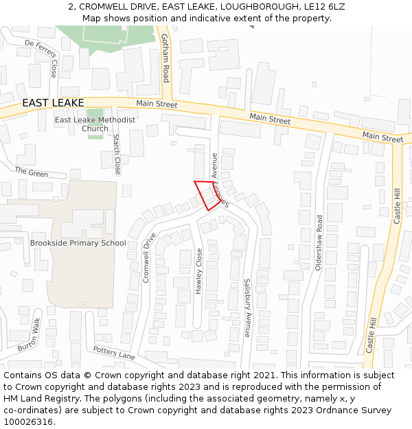 2, CROMWELL DRIVE, EAST LEAKE, LOUGHBOROUGH, LE12 6LZ: Location map and indicative extent of plot