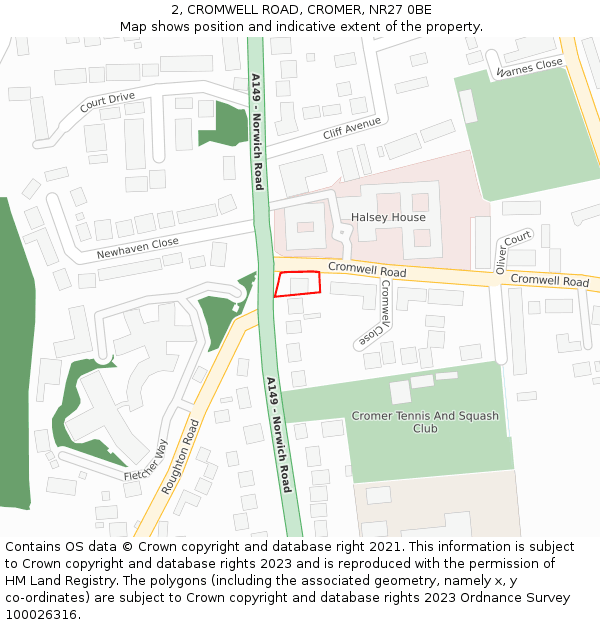 2, CROMWELL ROAD, CROMER, NR27 0BE: Location map and indicative extent of plot