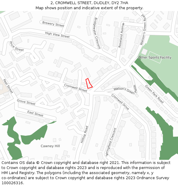 2, CROMWELL STREET, DUDLEY, DY2 7HA: Location map and indicative extent of plot