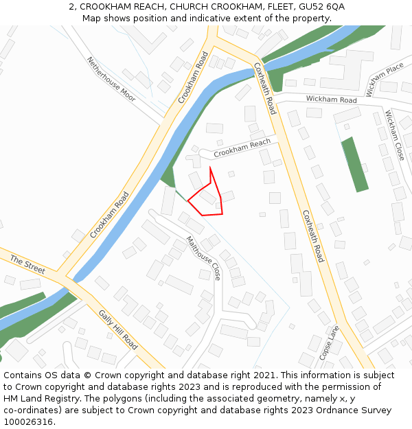 2, CROOKHAM REACH, CHURCH CROOKHAM, FLEET, GU52 6QA: Location map and indicative extent of plot