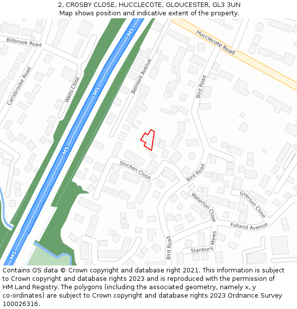 2, CROSBY CLOSE, HUCCLECOTE, GLOUCESTER, GL3 3UN: Location map and indicative extent of plot