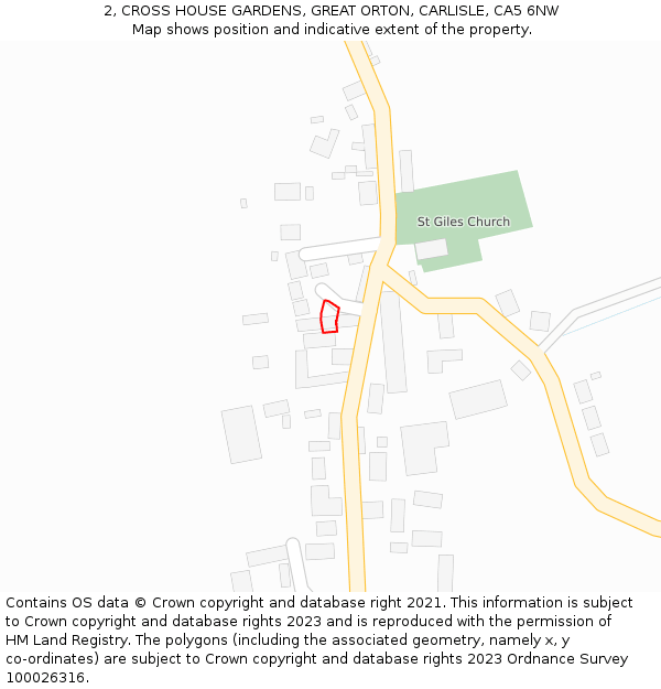 2, CROSS HOUSE GARDENS, GREAT ORTON, CARLISLE, CA5 6NW: Location map and indicative extent of plot