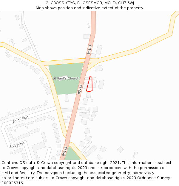 2, CROSS KEYS, RHOSESMOR, MOLD, CH7 6WJ: Location map and indicative extent of plot