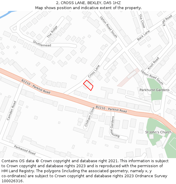 2, CROSS LANE, BEXLEY, DA5 1HZ: Location map and indicative extent of plot