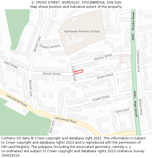 2, CROSS STREET, WORDSLEY, STOURBRIDGE, DY8 5QN: Location map and indicative extent of plot