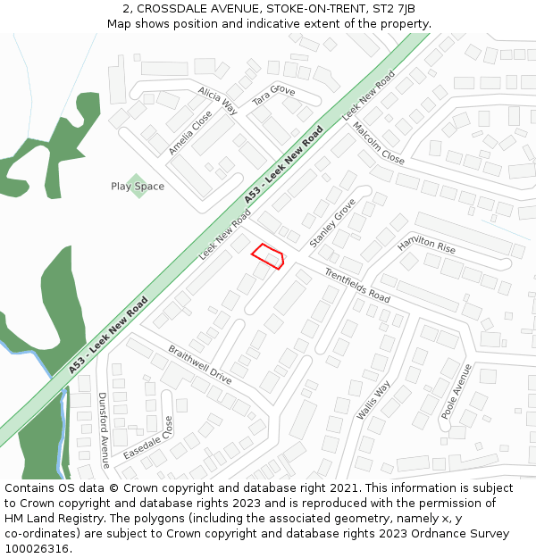 2, CROSSDALE AVENUE, STOKE-ON-TRENT, ST2 7JB: Location map and indicative extent of plot