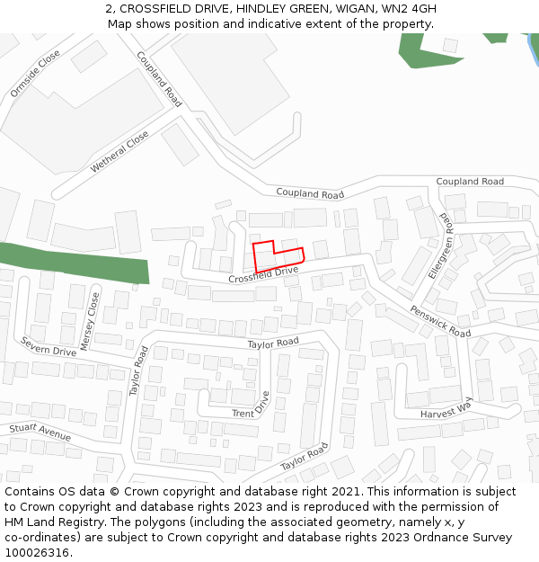 2, CROSSFIELD DRIVE, HINDLEY GREEN, WIGAN, WN2 4GH: Location map and indicative extent of plot