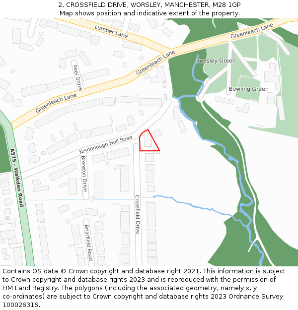 2, CROSSFIELD DRIVE, WORSLEY, MANCHESTER, M28 1GP: Location map and indicative extent of plot