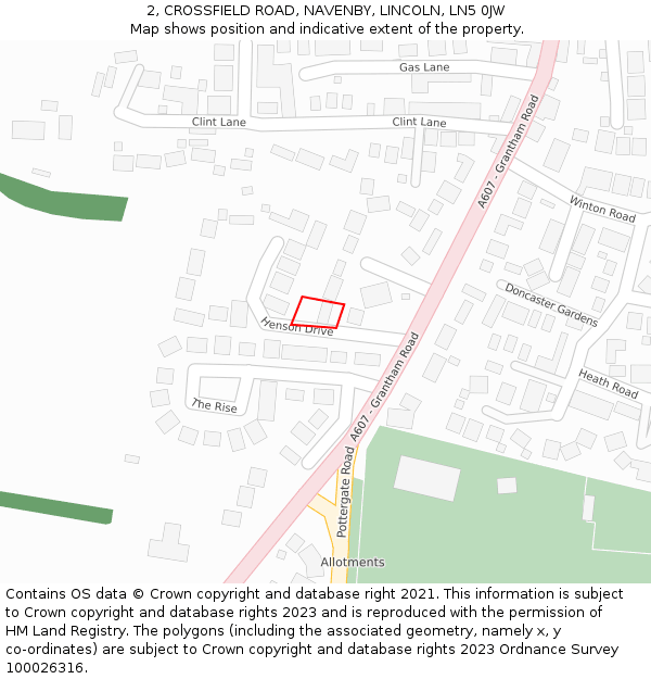 2, CROSSFIELD ROAD, NAVENBY, LINCOLN, LN5 0JW: Location map and indicative extent of plot