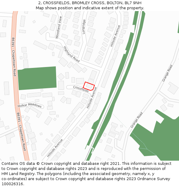 2, CROSSFIELDS, BROMLEY CROSS, BOLTON, BL7 9NH: Location map and indicative extent of plot