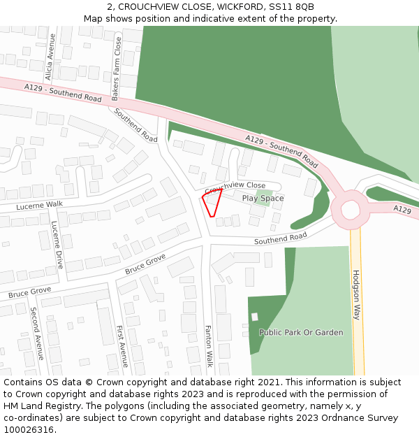 2, CROUCHVIEW CLOSE, WICKFORD, SS11 8QB: Location map and indicative extent of plot