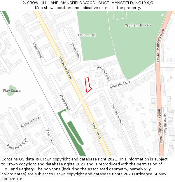 2, CROW HILL LANE, MANSFIELD WOODHOUSE, MANSFIELD, NG19 9JG: Location map and indicative extent of plot